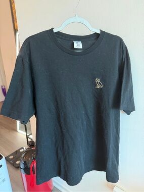 OVO Black Tee with Gold Owl Embroidery